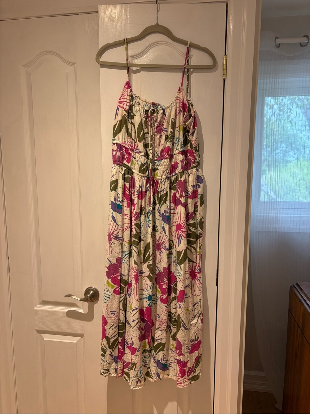 GAP Floral Midi Dress in Cream, Pink and Green